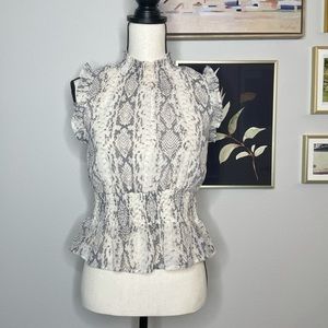 Japna Snakeskin Print Smocked Top
